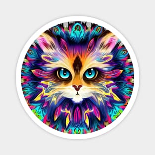 Mandala with cute furry Cat portrait - a01 Magnet